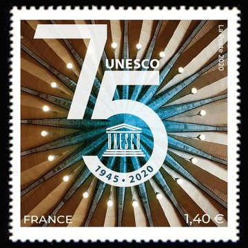  1945-2020 75ème anniversaire de l'UNESCO <br>Détail du plafond de la salle X, Siège de l'UNESCO, Paris