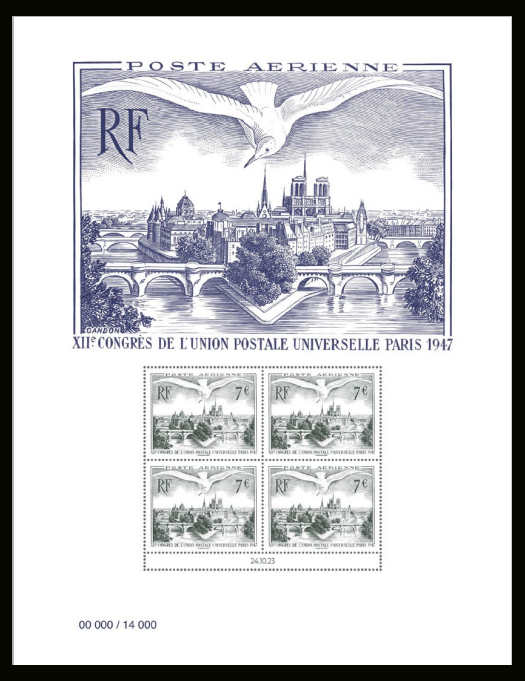  76e Salon philatélique d'automne <br>Affiche numéroté (0/14000) du Salon avec bloc de 4 timbres