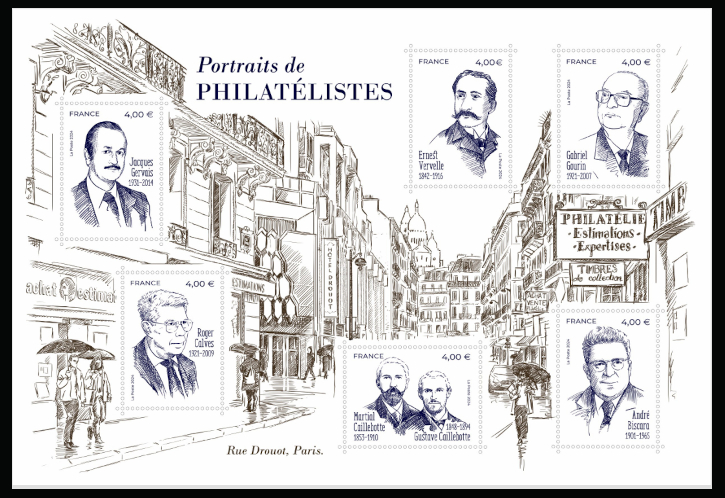  Bloc de 6 timbres <br>Ce bloc rend hommage à des grands philatélistes.