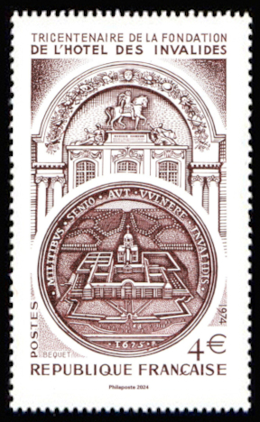  Tricentenaire de la fondation de l'Hôtel des Invalides <br>Les 3 timbres de ce bloc représentent <br>L’hotel des invalides timbre de 1974 <br> La place de la Concorde timbre de 1947<br>L’Arc de Triomphe timbre de 1931