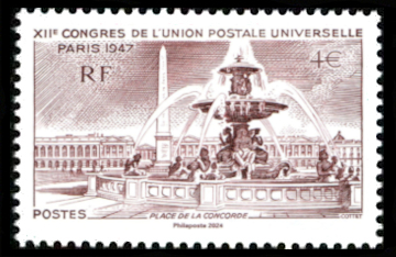  Place de la Concorde <br>Les 3 timbres de ce bloc représentent <br>L’hotel des invalides timbre de 1974 <br> La place de la Concorde timbre de 1947<br>L’Arc de Triomphe timbre de 1931