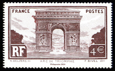  Arc de Triomphe <br>Les 3 timbres de ce bloc représentent <br>L’hotel des invalides timbre de 1974 <br> La place de la Concorde timbre de 1947<br>L’Arc de Triomphe timbre de 1931