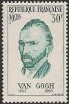 timbre N° 1087, Vincent van Gogh (1833-1890) peintre néerlandais (autoportrait)