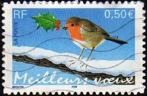  Meilleurs voeux : Le rouge-gorge <br>Carnet de timbres autoadhésifs