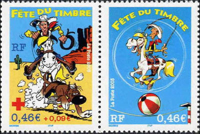  Fête du timbre, Lucky Luke et Rantanplan, bande dessinée créée par le dessinateur belge Morris 
