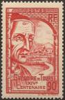 timbre N° 442, Grégoire de Tours (538-594) et vue de Clermont Ferrand