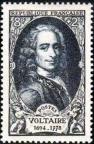 timbre N° 854, Voltaire (1694-1778) écrivain et philosophe français