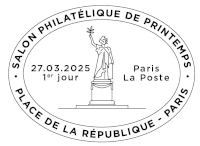 Oblitération 1er jour du 27 au 29 mars 2025<br>- Au carré d'Encre de 10h à 19h, 13 bis rue des Mathurins, 75009 PARIS (Fermé le lundi, Oblitération jusqu’à 17h). <br>- 8e Biennale Philatélique de Paris – Salon Philatélique de Printemps de 10h à 18h (Sauf le samedi jusqu’à 16h). Espace Champerret • Porte de Champerret Paris XVIIe - Hall C - 6 rue Jean Ostreicher, 75017 PARIS. ENTRÉE GRATUITE .